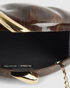 Brown Marble Effect Pebble Box Clutch Bag
