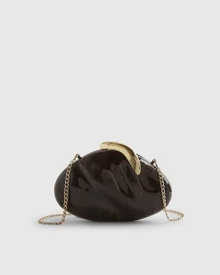 Brown Marble Effect Pebble Box Clutch Bag
