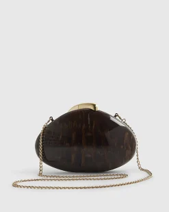Brown Marble Effect Pebble Box Clutch Bag