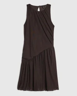 Brown Mesh Bubble Hem Mini Dress