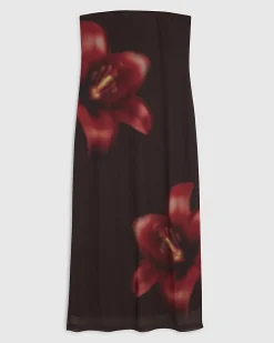 Brown Mesh Floral Bandeau Midi Dress