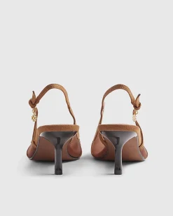 Brown Mesh Splice Slingback Court Heels