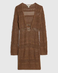 Brown Metallic Knit Mini Beach Dress