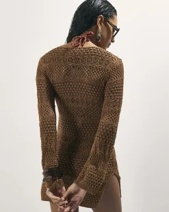 Brown Metallic Knit Mini Beach Dress