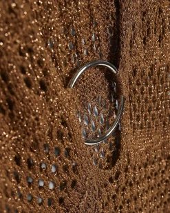 Brown Metallic Knit Mini Beach Dress