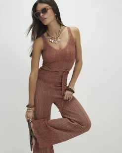 Brown Metallic Knit Trousers