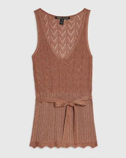 Brown Metallic Knit Vest Top