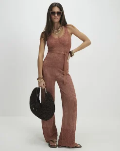 Brown Metallic Knit Vest Top