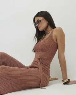 Brown Metallic Knit Vest Top