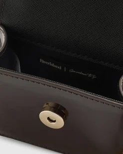 Brown Mini Patent Satchel Purse