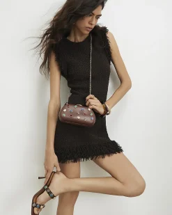 Brown Mixed Gem Hard Shell Clutch Bag