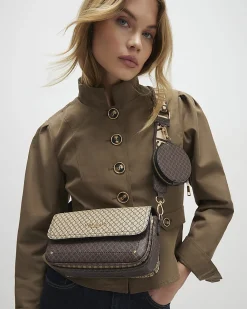 Brown Monogram Print Cross Body Bag