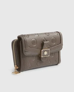 Brown Monogram Print Panelled Tab Purse