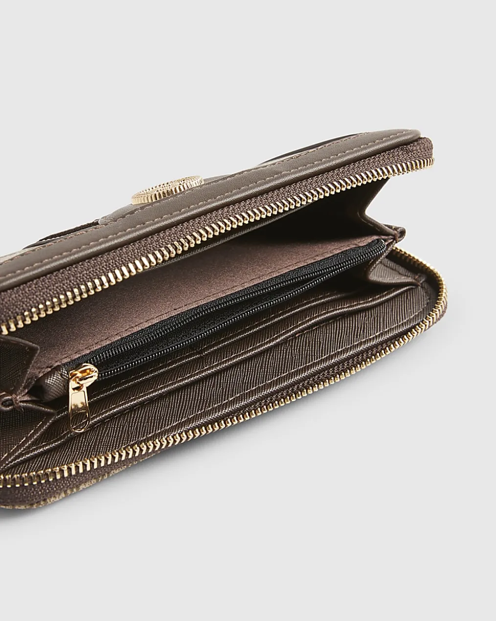 Brown Monogram Print Webbing Front Purse