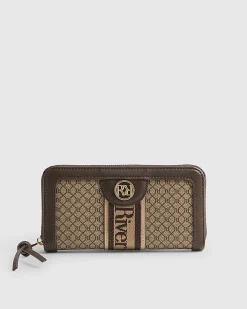 Brown Monogram Print Webbing Front Purse