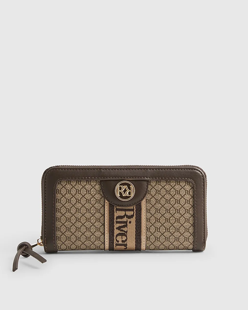 Brown Monogram Print Webbing Front Purse