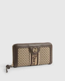Brown Monogram Print Webbing Front Purse