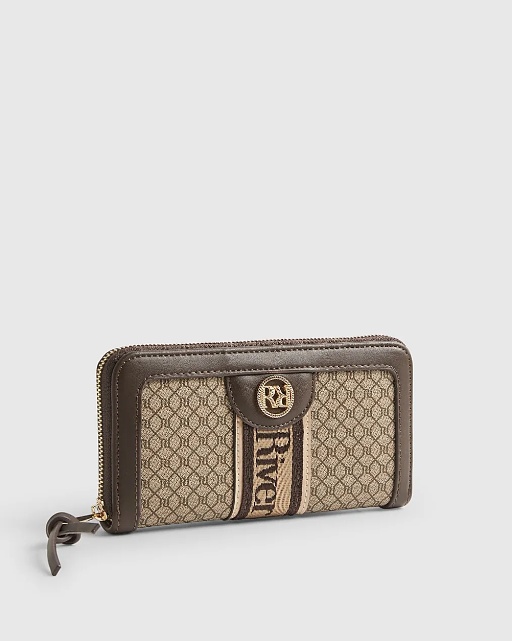 Brown Monogram Print Webbing Front Purse