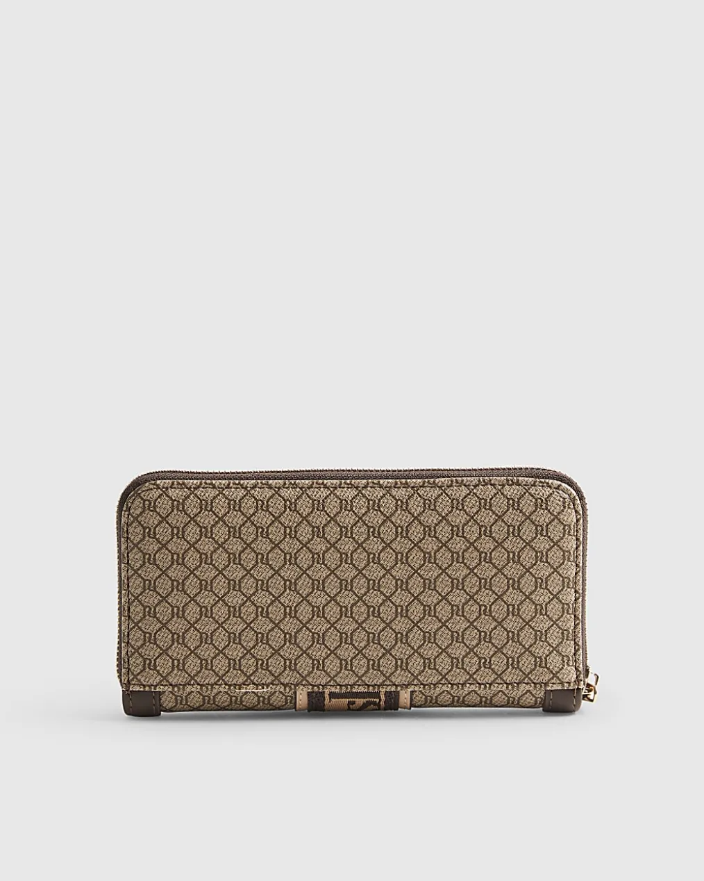 Brown Monogram Print Webbing Front Purse