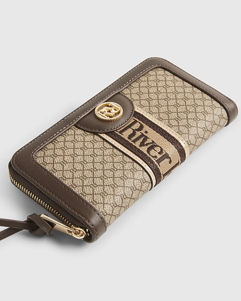 Brown Monogram Print Webbing Front Purse