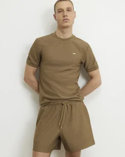 Brown Muscle Fit Cotton Textured T-Shirt