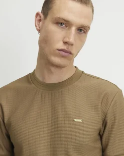 Brown Muscle Fit Cotton Textured T-Shirt