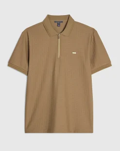 Brown Muscle Fit Quarter Zipped Polo Shirt