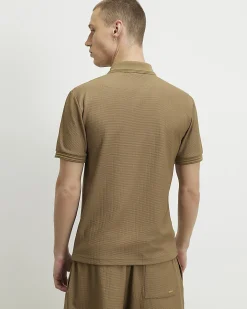 Brown Muscle Fit Quarter Zipped Polo Shirt