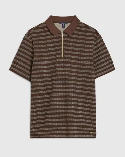 Brown Muscle Fit Stripe Textured Polo Shirt