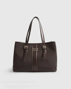 Brown Nylon Buckle Handle Shopper Bag