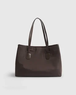 Brown Nylon Buckle Handle Shopper Bag