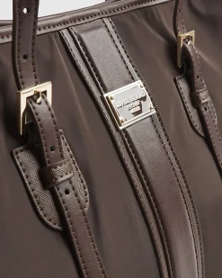 Brown Nylon Buckle Handle Shopper Bag