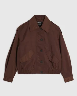 Brown Nylon Button Front Jacket