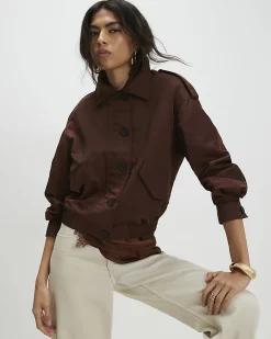 Brown Nylon Button Front Jacket
