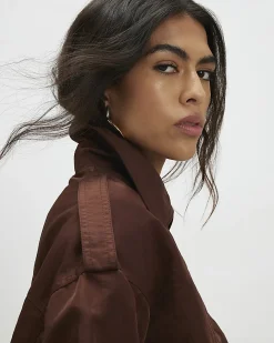 Brown Nylon Button Front Jacket
