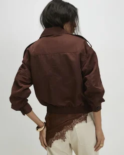 Brown Nylon Button Front Jacket