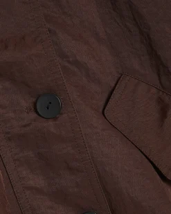 Brown Nylon Button Front Jacket