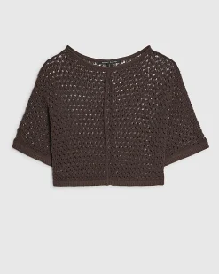 Brown Open Stitch Knitted T-Shirt