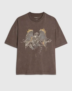 Brown Oversized Cotton Angel Of Night T-Shirt