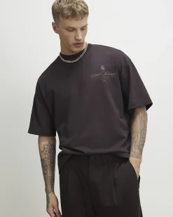 Brown Oversized Cotton Print T-Shirt