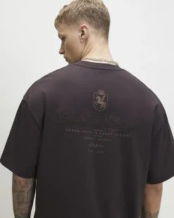Brown Oversized Cotton Print T-Shirt