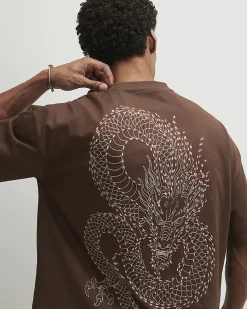 Brown Oversized Cotton Tokyo Dragon T-Shirt