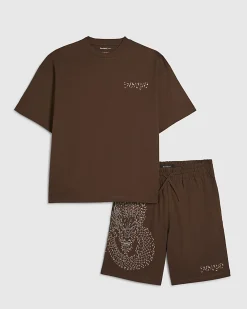 Brown Oversized Cotton T-Shirt And Shorts Set