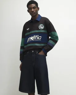 Brown Oversized Fit Stripe Rugby Polo Shirt