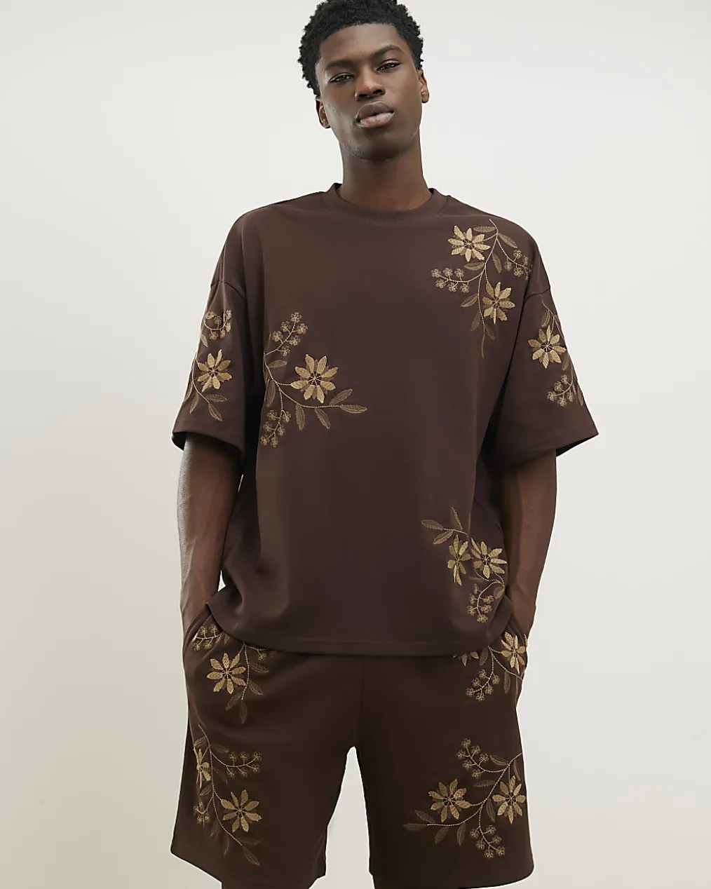 Brown Oversized Floral Heavyweight T-Shirt