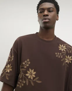 Brown Oversized Floral Heavyweight T-Shirt