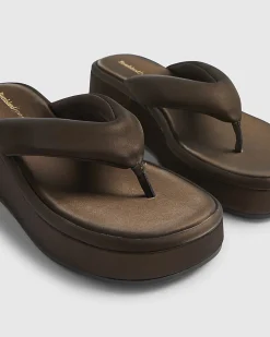 Brown Padded Toe Thong Flatform Sandals
