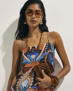 Brown Palm Print Tiered Cami Top