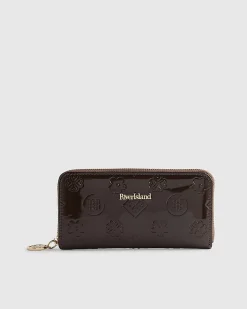 Brown Patent Embossed Monogram Purse