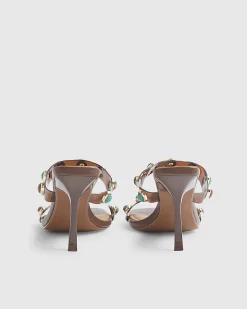 Brown Perspex Gem Heeled Mules